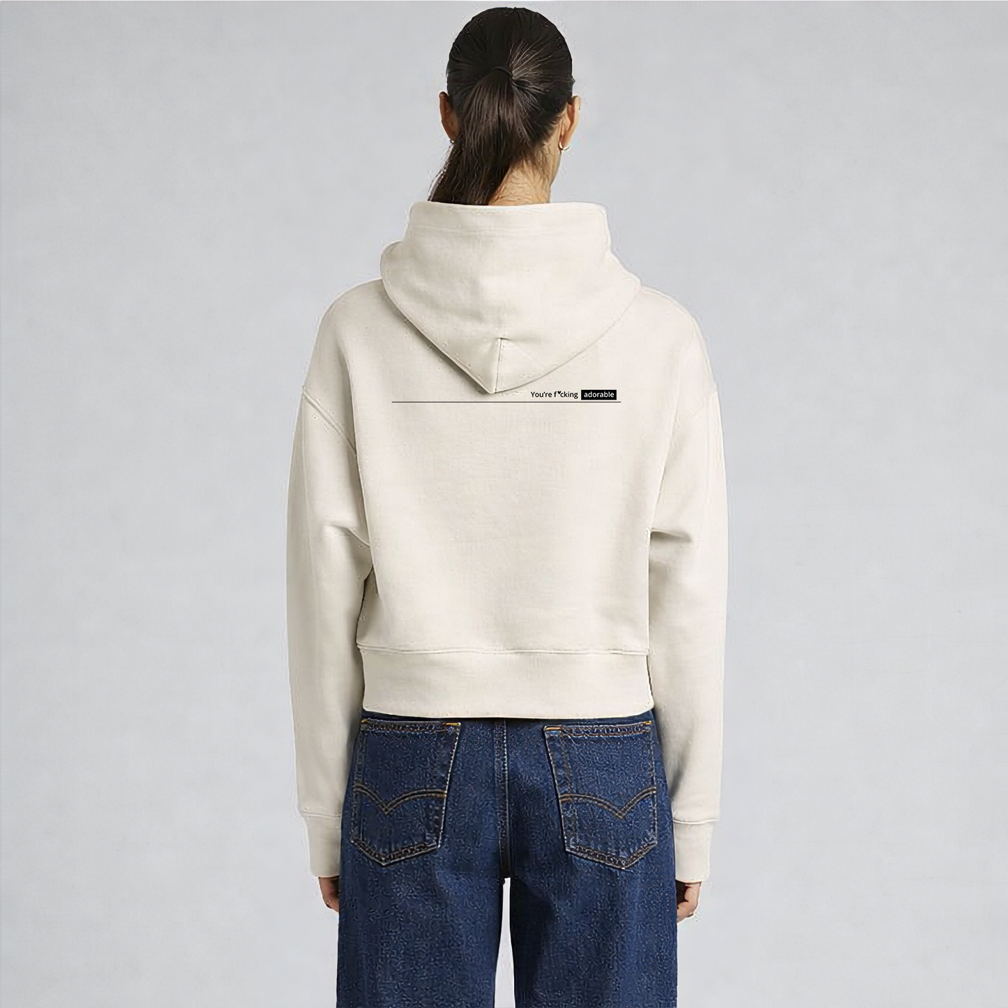 ‘You’re f*cking adorable’ Cropped Hoodie - Bone