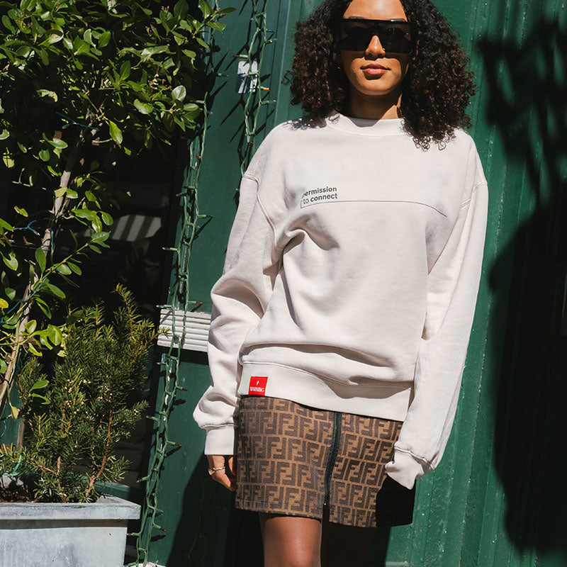 Signature Oversized Crew - Faded Bone