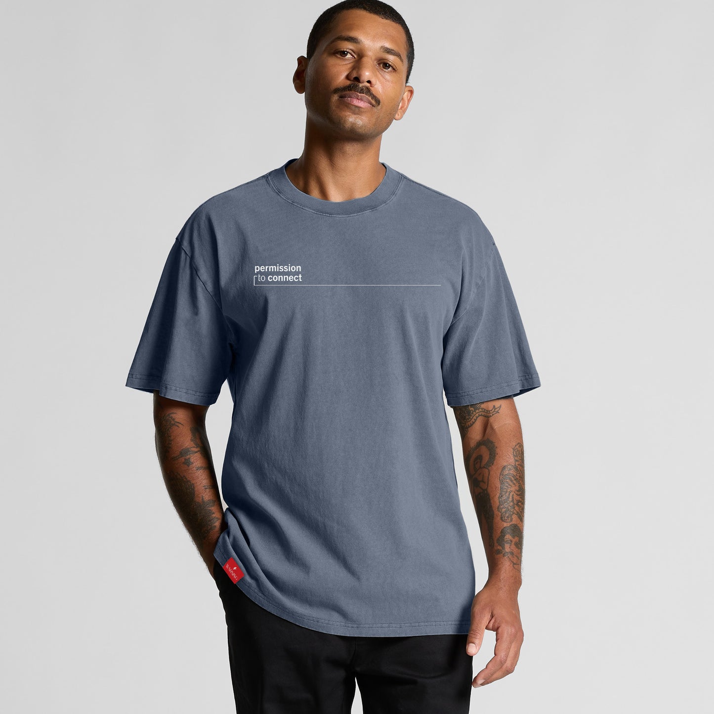 'Hi, I'm new in town' Oversized Tee - Faded Indigo