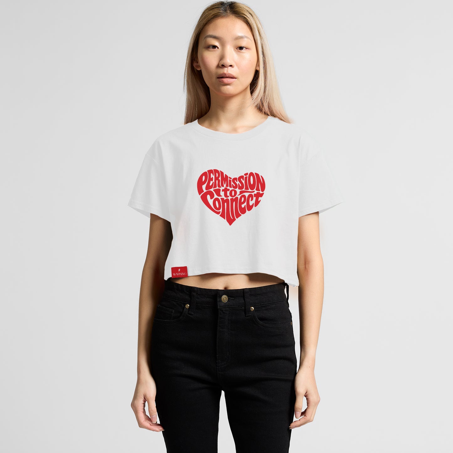 ‘Will you be my emergency contact’ Heart Cropped Tee - White