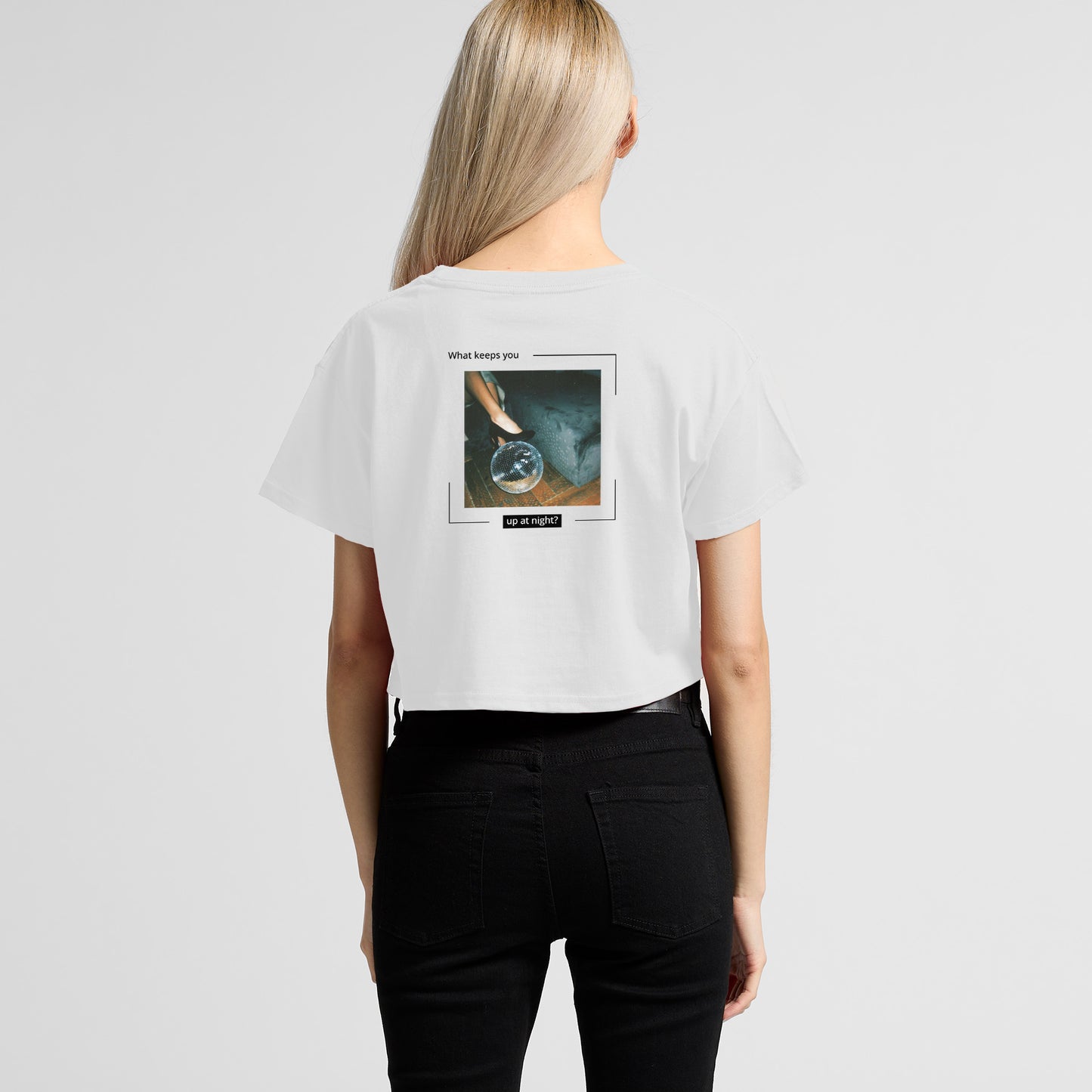 'What keeps you up at night?' Cropped Tee - White