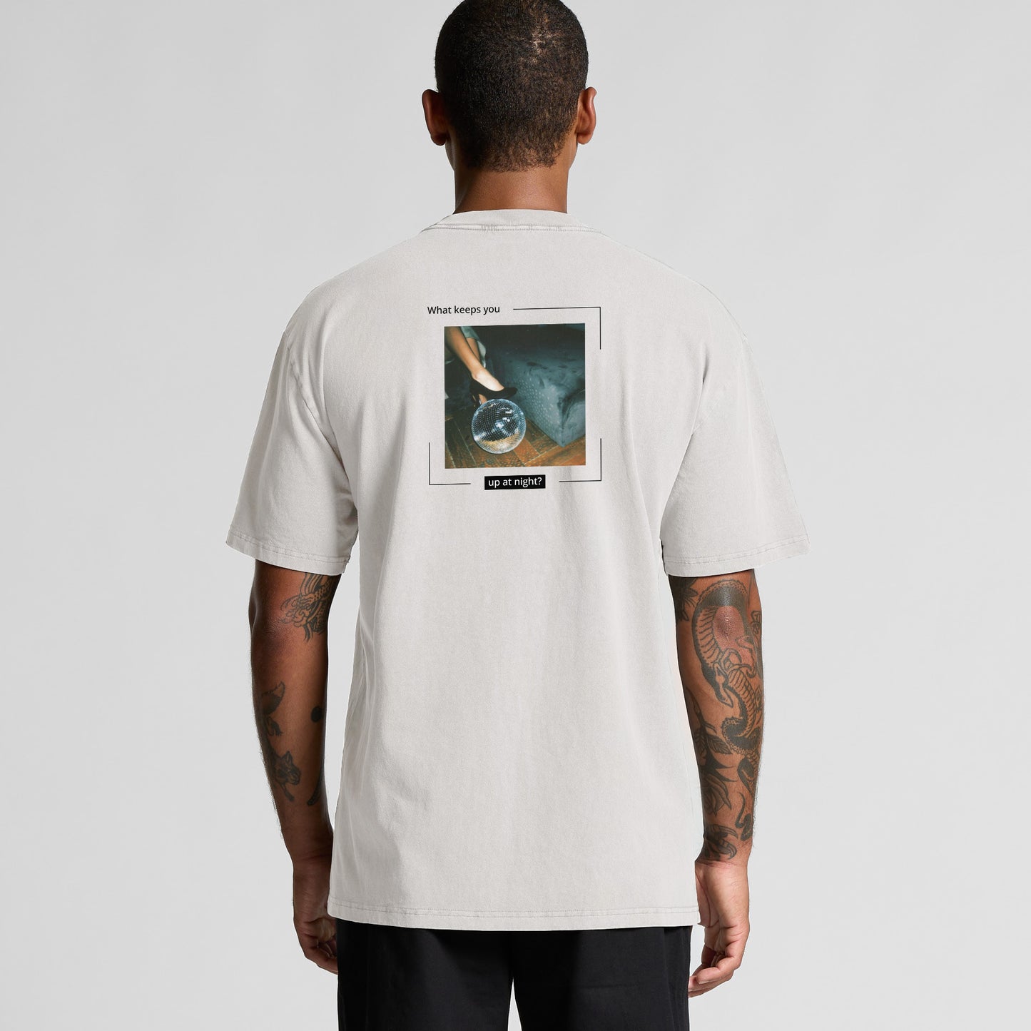'What keeps you up at night?' Oversized Tee - Faded White